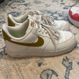 Nike Air Force 1  White and Gold Sneakers